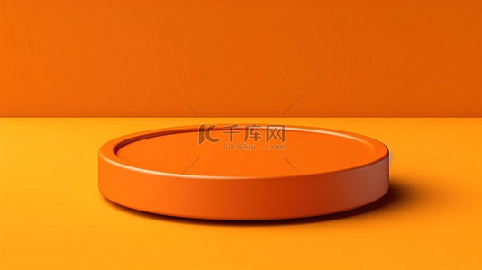 极简主义 3D 产品展示，以充满活力的橙色平躺顶部视图的圆柱圆台