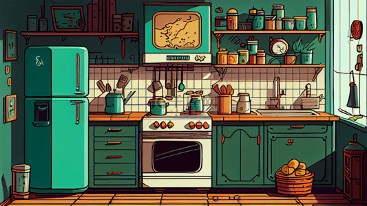 厨房绿色卡通插画背景