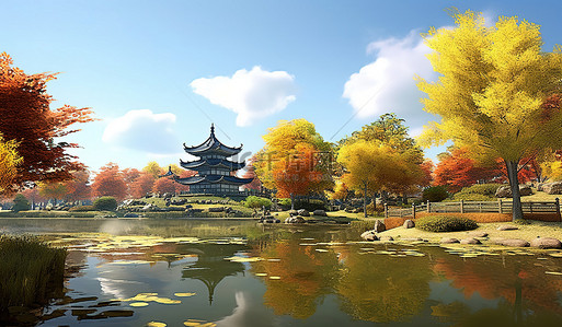 投影背景图片_公园的秋天景色很美