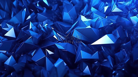 具有抽象多边形3d 几何蓝色三角形运动背景的金属表面