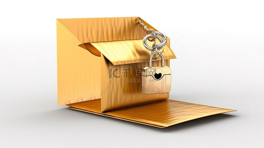 安全信封背景图片_白色背景上带有挂锁 3D 渲染的安全​​信封
