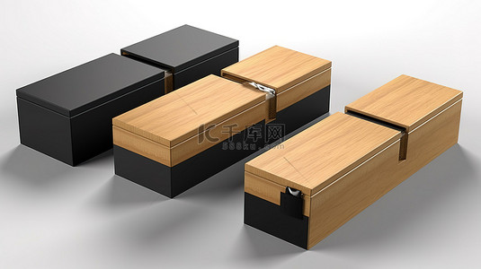 滑块覆盖木箱的 3D 独立渲染，带有黑纸包装，用于打开和关闭品牌