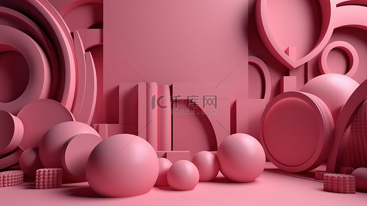 名片和网站横幅背景具有 3d 渲染的粉红色几何抽象形状