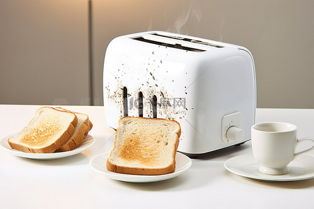 烤面包烤面包背景图片_打开的烤面包机和杯子