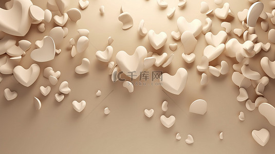 平静的心背景图片_简约的飞心米色 3D 插图，象征着爱和平静