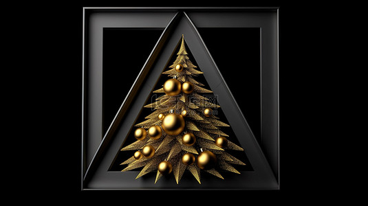 作文框背景图片_黑色背景与黄色框圣诞树的 3D 渲染