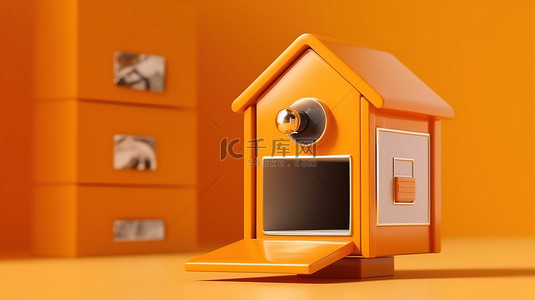 单色金色橙色内饰的室外邮箱的 3D 图标