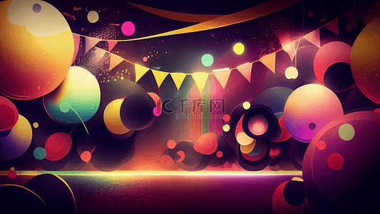 生日聚会背景图片_派对三角旗舞台灯光球体背景