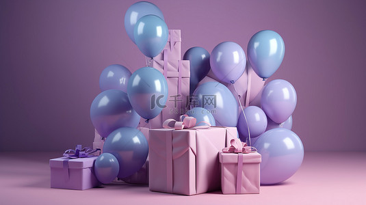 豪氣背景图片_逼真的 3D 渲染气球和带弓的礼品盒