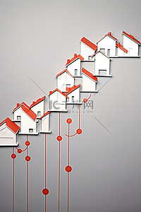 房地产背景图片_红色和白色的图表，其中房屋和树屋指向市场