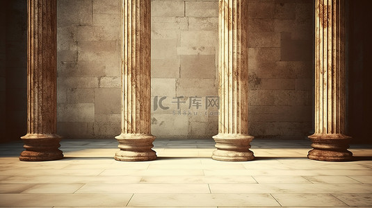 古代城门楼背景图片_高分辨率古代风格柱的逼真 3D 插图