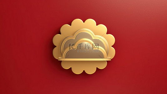 牌匾背景图片_太阳和云图标红色哑光金色牌匾上闪亮的金色符号 ​​3D 渲染的社交媒体图像