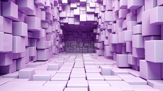 白色立方体背景图片_抽象紫色现代建筑背景下白色立方体的 3D 渲染插图