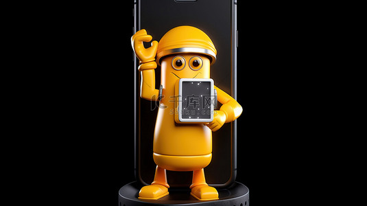 银行人物背景图片_安全的手机银行电话采用 3D 插图中的卡通人物形式