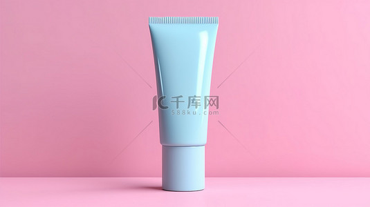 化妆品霜背景图片_粉红色背景，双色调风格蓝色化妆品霜管以 3D 渲染