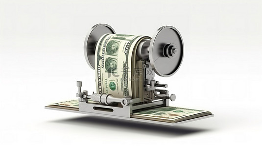 logo生成器背景图片_白色背景下货币生成机的自由赚钱想法 3D 渲染
