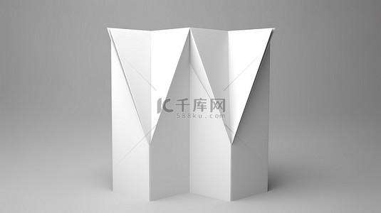 白色空白纸的两个折叠 3D 渲染