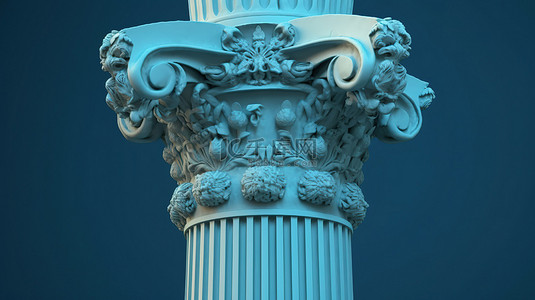 欧洲希腊背景图片_从较低角度捕获的蓝色背景上带有孤立首都的古希腊柱的 3D 渲染