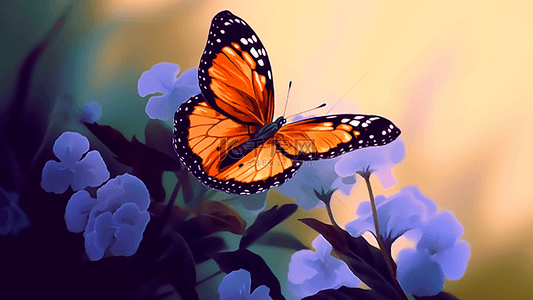 蝴蝶翅膀背景图片_蝴蝶花卉植物卡通水彩广告背景