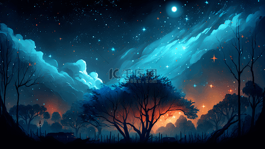 星空背景图片_夜晚星空唯美插画背景