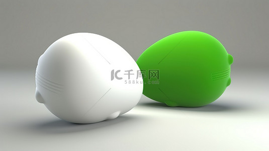 白色和绿色聊天气泡图标的 3d 插图