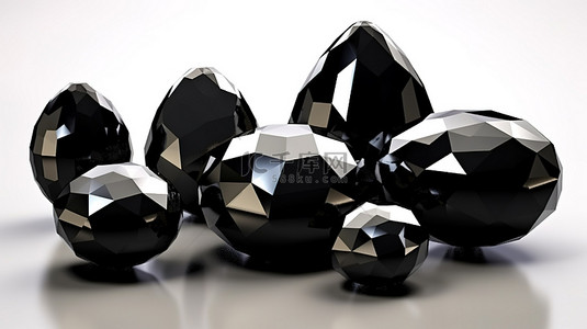 光滑黑玛瑙 3D 渲染珠宝簇