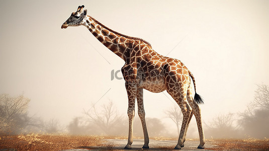 在 3d 渲染中描绘的长颈鹿