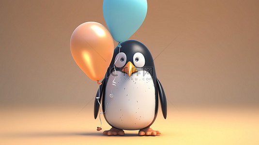 企鹅可爱背景图片_可爱的企鹅角色以 3D 渲染，具有气球状纹理