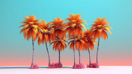 夏季旗背景图片_充满活力的夏季逃生热带棕榈树 3D 插图，具有充足的复制空间