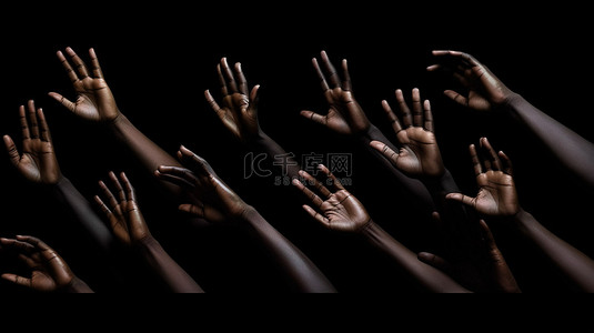 手指背景图片_大量黑人女性手指着光滑的黑色背景，是产品演示或演示的理想 3D 渲染