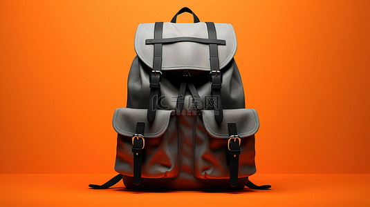背包旅行背景图片_充满活力的橙色背景上的单色背包令人惊叹的 3D 渲染