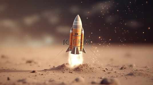 创业背景图片_以火箭从地面起飞为特色的创业概念的 3D 插图