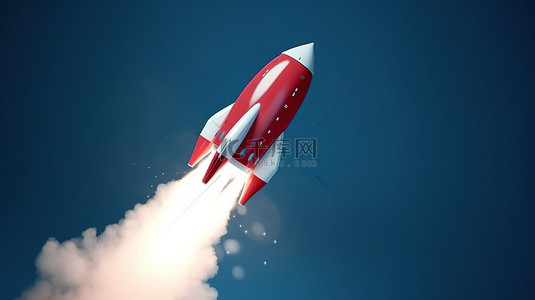 企业理念背景图片_火箭发射图标的 3D 渲染是初创企业概念的完美象征