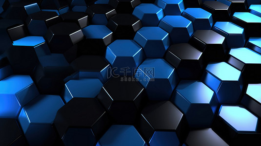 具有几何图案碳细胞和单色色调的抽象六边形背景的未来技术概念 3D 插图
