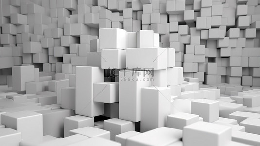 3d 以抽象形式呈现的白色立方体块