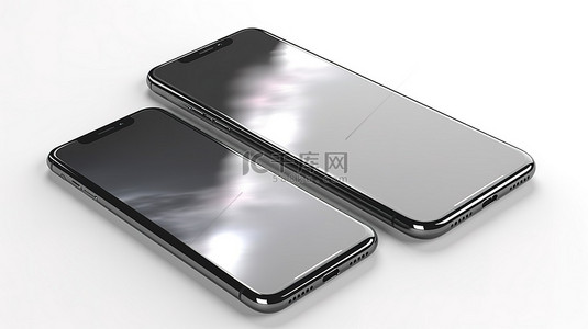 智能科技信息背景图片_白色背景展示了三个智能手机模型的 3d 渲染