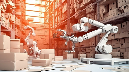 工业电子背景图片_在自动化造纸厂工作的机器人的 3D 渲染