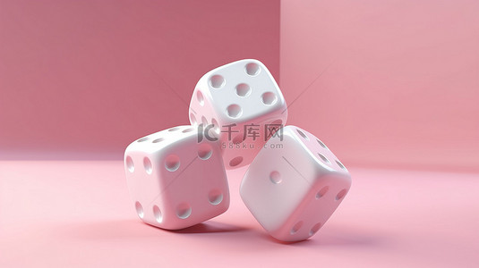 骰子背景图片_漂浮在淡粉色背景上的两个白色骰子的简约 3D 渲染创意广告模板