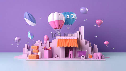网店设计背景图片_通过网站电子商务网站设计 3D 渲染视觉进行在线购物的想法