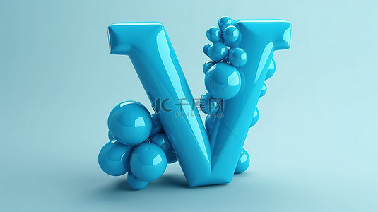 蓝色气球卡通字体创建了一个搞笑的 3D 字母 v 高级插图