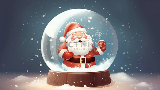 红色可爱卡通背景图片_圣诞节玻璃球圣诞老人