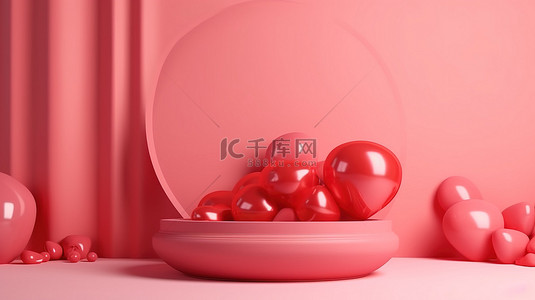 开心快乐插画背景图片_情人节产品讲台与气球在 3d 渲染高质量图像