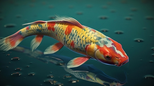 3D 渲染中锦鲤的各种图案和颜色