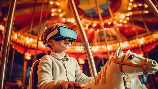 年轻人在乘坐游乐设施时沉浸在虚拟现实体验中