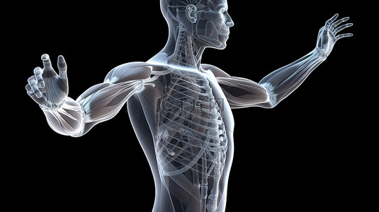 医学运动背景图片_展示肩关节运动的 3D 男性医学模型插图