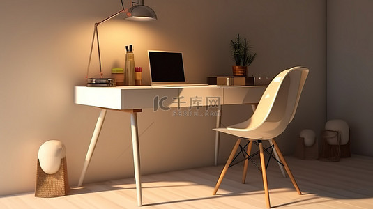 厂房背景图片_现代办公桌椅与 3D 设计渲染
