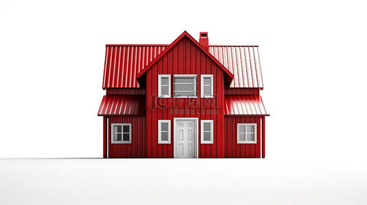 白色背景和红房子的孤立 3D 插图