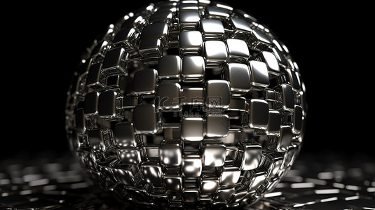 长方体块合并形成一个闪闪发光的金属球体 3d 渲染