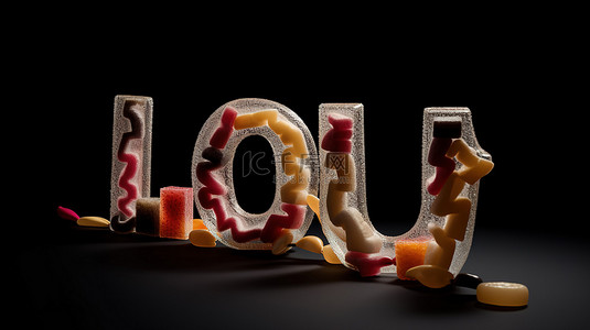 橙色字母背景图片_在 3d 渲染中使用字母形状的棒棒糖形成糖这个词