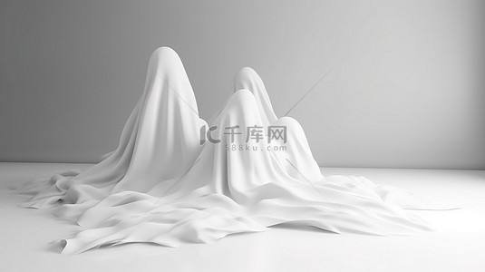 简约白色织物片的幽灵般的 3D 渲染